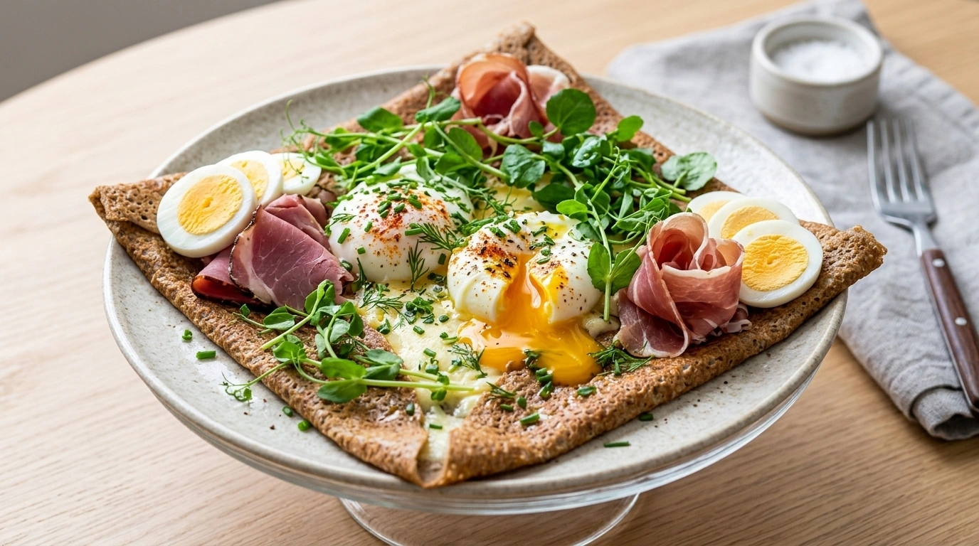 Pannkakstårta med skinkfyllning och ägg